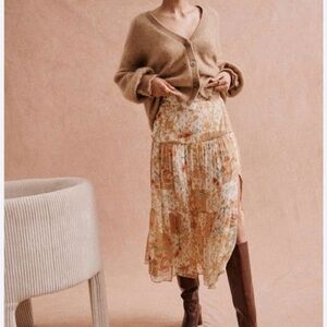 Sezane Floral Camel Patchwork Tammie Skirt